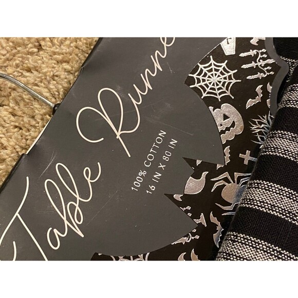 Coterie Halloween 16 x 80 in Table Runner Black Striped Ghost Embroidered Cotton - Picture 2 of 5